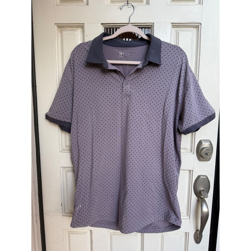 BYLT Premium Basics Men's Purple Polka Dot‎ Short Sleeve Polo Shirt Size XL